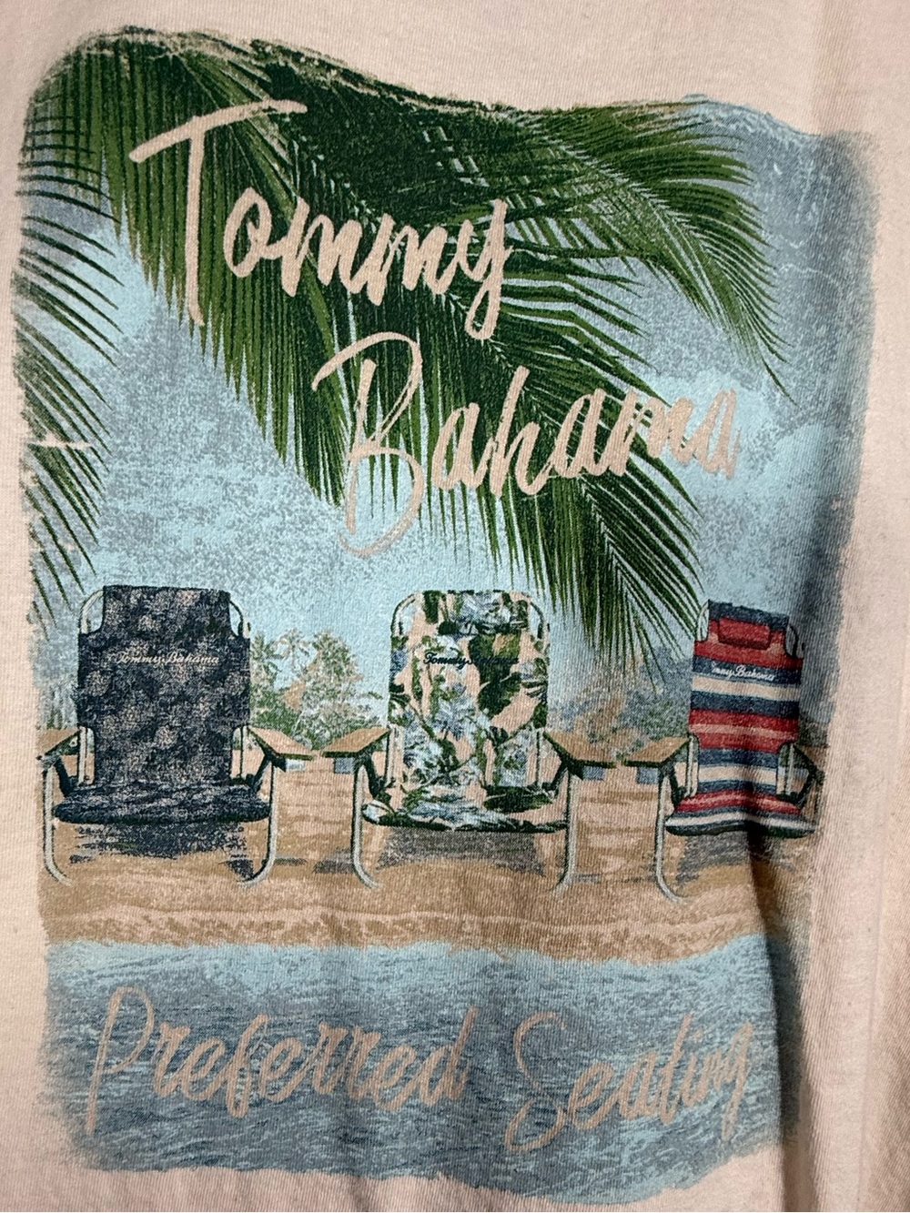 Tommy Bahama Men’s XL T-Shirt Tropical Beach Graphic Back Print Cream